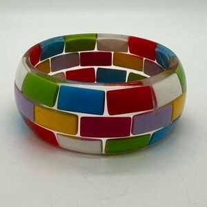 Vtg 80’s lucite multicolor block bangle bracelet